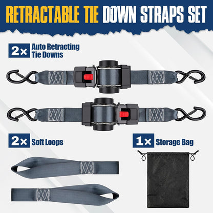 2 Pack Retractable Ratcheting Straps - 2 Inch x 10 Feet, 3,000lbs Break Strength, Heavy-Duty Ratchet Tie-Down Straps for Moving, Cargo,Truck, Motorcycle