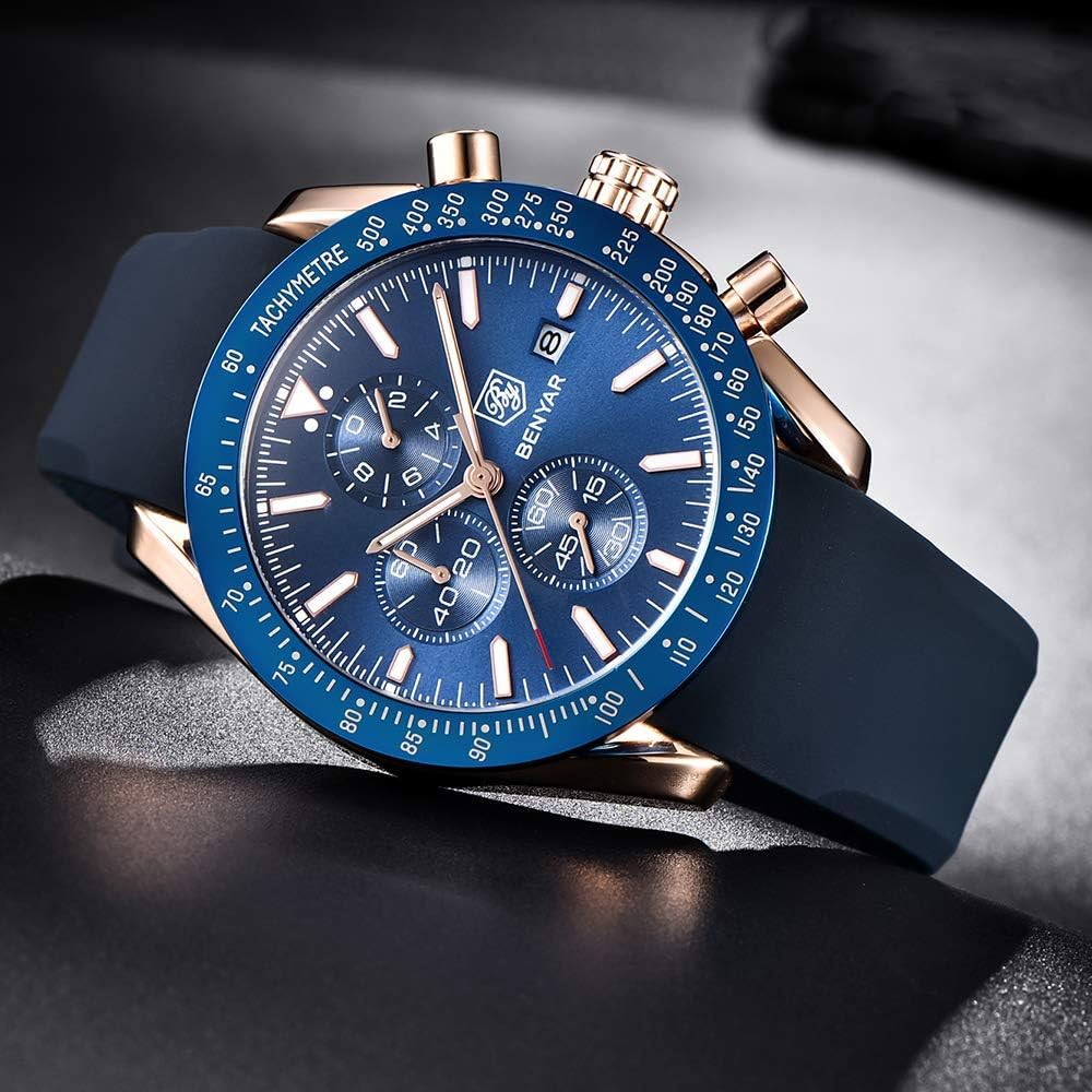 BY BENYAR Uhren für Herren Analog Quarz Chronograph 30M Wasserdicht Leuchtend Großes Zifferblatt Herren Armbanduhren Business Arbeit Sport Freizeit Mode Designer Uhr Elegantes Geschenk für Herren