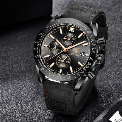 BY BENYAR Uhren für Herren Analog Quarz Chronograph 30M Wasserdicht Leuchtend Großes Zifferblatt Herren Armbanduhren Business Arbeit Sport Freizeit Mode Designer Uhr Elegantes Geschenk für Herren