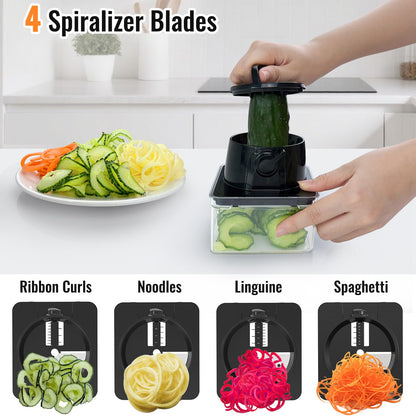 8 Blade All-in-1 Vegetable Chopper Mandoline Slicer with Container, Food Chopper, Onion Chopper, Veggie Cutter for Salad, Kitchen Gadgets Accessories Essentials, White