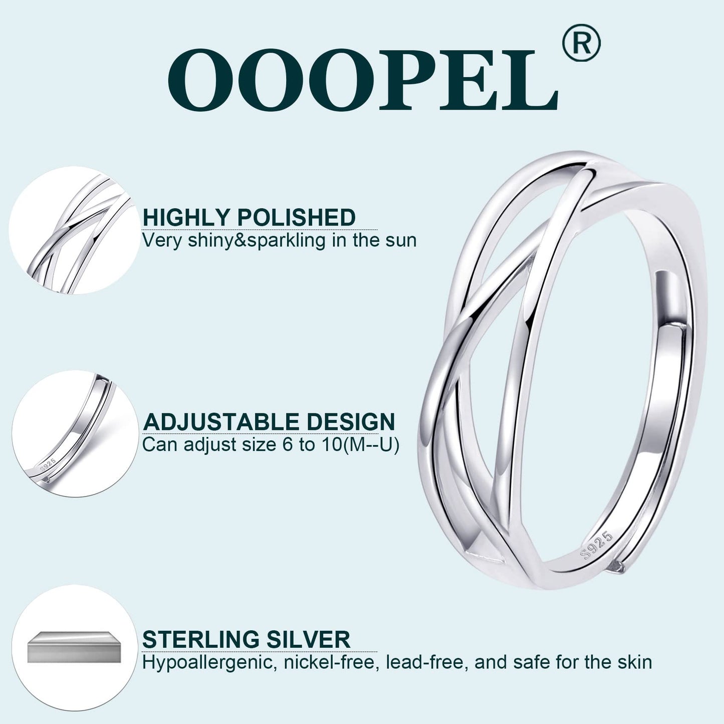 OOOPEL Sterlingsilber Verstellbarer Ring S925 Silberringe für Frauen Zirkonia Twist Liebesknoten Zarter Ring Silber Minimalistischer Offener Fingerring Silber Daumen Sterlingsilberring