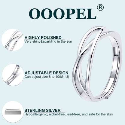 OOOPEL Sterlingsilber Verstellbarer Ring S925 Silberringe für Frauen Zirkonia Twist Liebesknoten Zarter Ring Silber Minimalistischer Offener Fingerring Silber Daumen Sterlingsilberring