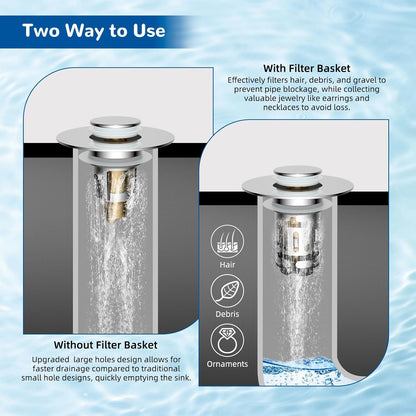 Hibbent Upgraded 3 in 1 Bathroom Sink Drain Strainer