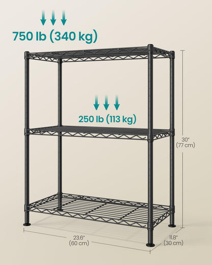 SONGMICS Storage Shelf, Small Metal Wire Shelving Unit, Adjustable Shelves, for Small Spaces, Garage, Bedroom, Living Room, Kitchen, Pantry, 5 Tier, 11.8 x 11.8 x 47.6 Inches, Ink Black ULGR123BH01