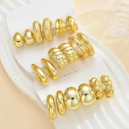 42 Paar goldene Creolen für Damen, Modisches klobiges Perlenohrring-Multipack, gedrehter Statement-Ohrring-Pack, hypoallergene kleine große Creolen für Geburtstagsfeiern (Gold-42 Paare)
