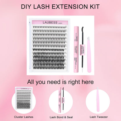 Wimpernverlängerungs-Set 20D+40D Cluster mit Kleber und Versiegelung – Wasserdichtes DIY-Wimpernverlängerungs-Set mit Pinzette (Set 20D/40D-0.07D-9-16Mix)