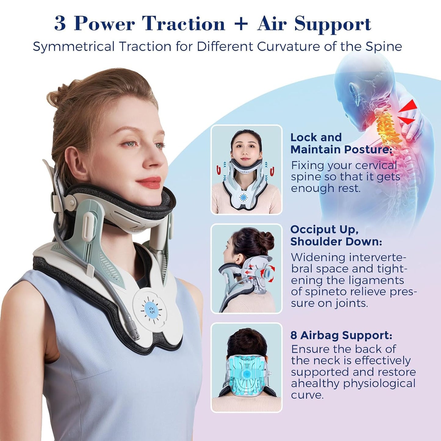 ALPHAY Cervical Traction Device, Neck Stretcher for Cervical Pain Relief, Air Pump Neck Brace with 3 Power Traction and 8 Airbag Support, Neck Decompression and Neck Tension Relief