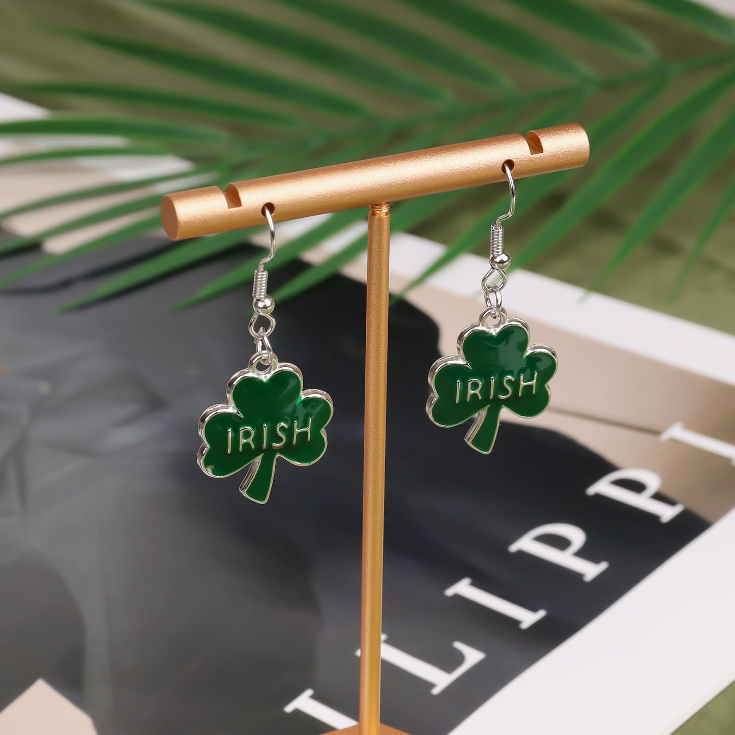 Prstvil St. Patricks Day Ohrringe, grüne Kleeblatt-Ohrringe für Damen, St. Patrick's Day Accessoires Glücksbringer Creolen (Grün-2)