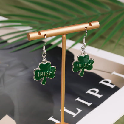 Prstvil St. Patricks Day Ohrringe, grüne Kleeblatt-Ohrringe für Damen, St. Patrick's Day Accessoires Glücksbringer Creolen (Grün-2)