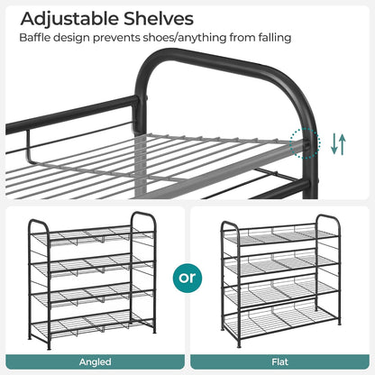 SONGMICS Stackable Shoe Rack, 4 Tier Metal Shoes Rack Storage Shelf, Holds up to 16 Pairs Shoes, Adjustable Slanted Shelves Tower Organizer for Closet Entryway Small Spaces, Bronze