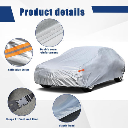 Kayme 6 Lagen Autoabdeckung, maßgeschneidert für Ford Mustang/Shelby (1964-2025), wasserdicht, für jedes Wetter, für Automobile, Outdoor, Vollschutz vor Regen, Sonne, UV-Strahlung. Silber
