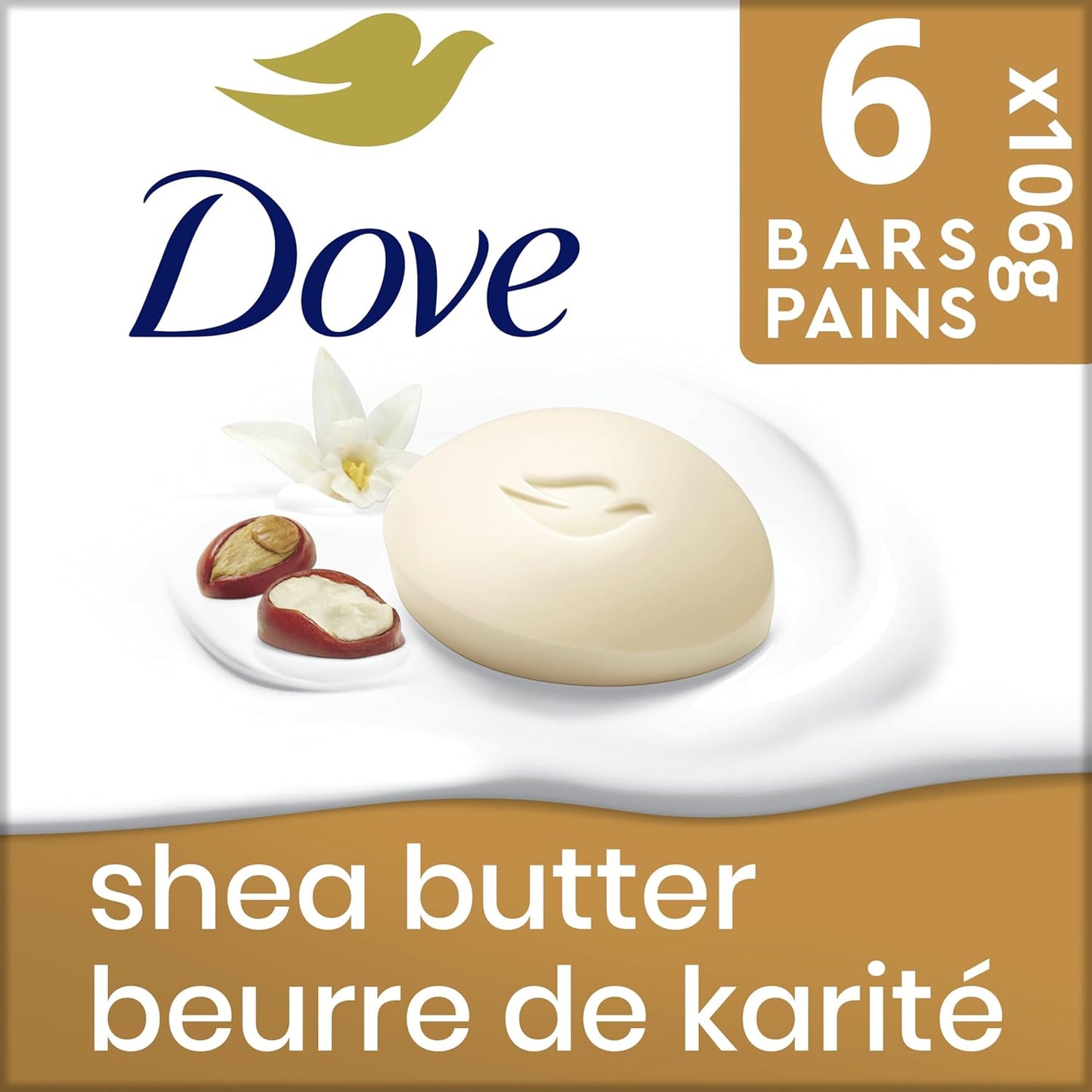 Dove Beauty Bar Seife für genährte, strahlende Haut, Sheabutter, pflegt die Haut, 106 g, 6 Stück