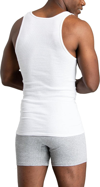 Fruit of the Loom Men's Tag-Free Tank A-Shirt, 6 Pack-White, Large