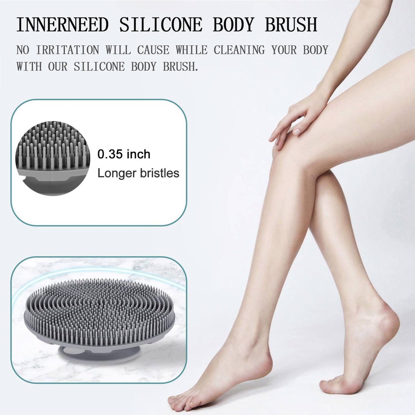 INNERNEED Duschbürste aus weichem Silikon in Lebensmittelqualität, Hand-Körperbürste zur Hautreinigung, sanftes Peeling, gute Schaumbildung (Schwarz)
