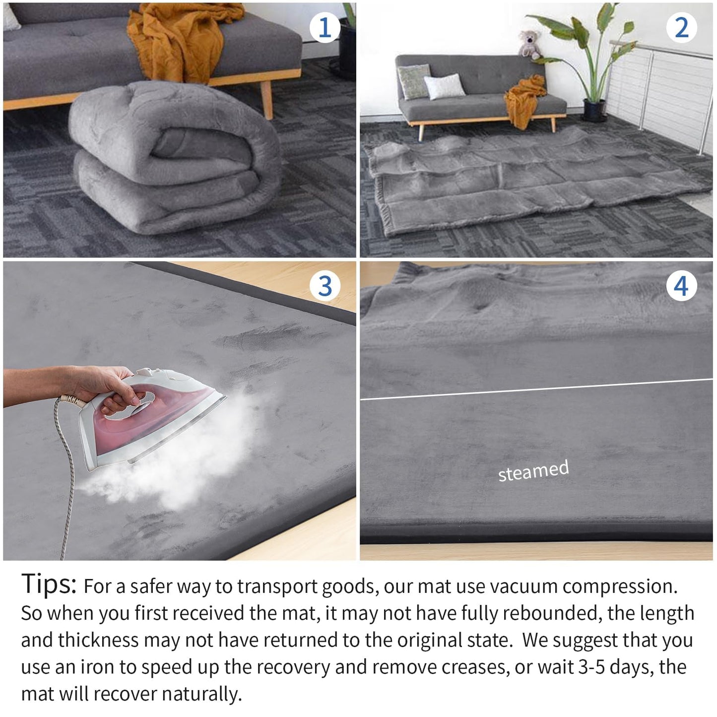 Huloo Sleep Ultra Soft Baby Spielmatte für den Boden, 3,3 cm dicke Elasti-Foam 127x127 cm Laufgittermatte für Kleinkinder, rutschfeste Rückseite, sicher zum Krabbeln und für die Bauchlage, Tatami-Stil (Dunkelgrau)