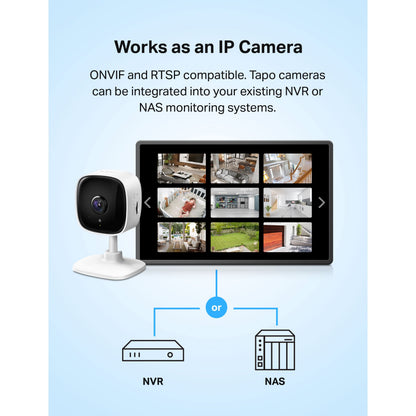 Tapo 1080P Indoor Wired Security Camera - Works as a Baby Monitor & Pet Camera, Motion Detection, 2-Way Audio, Siren, Night Vision, Subscription-Free Local Storage or Optional Cloud, C101