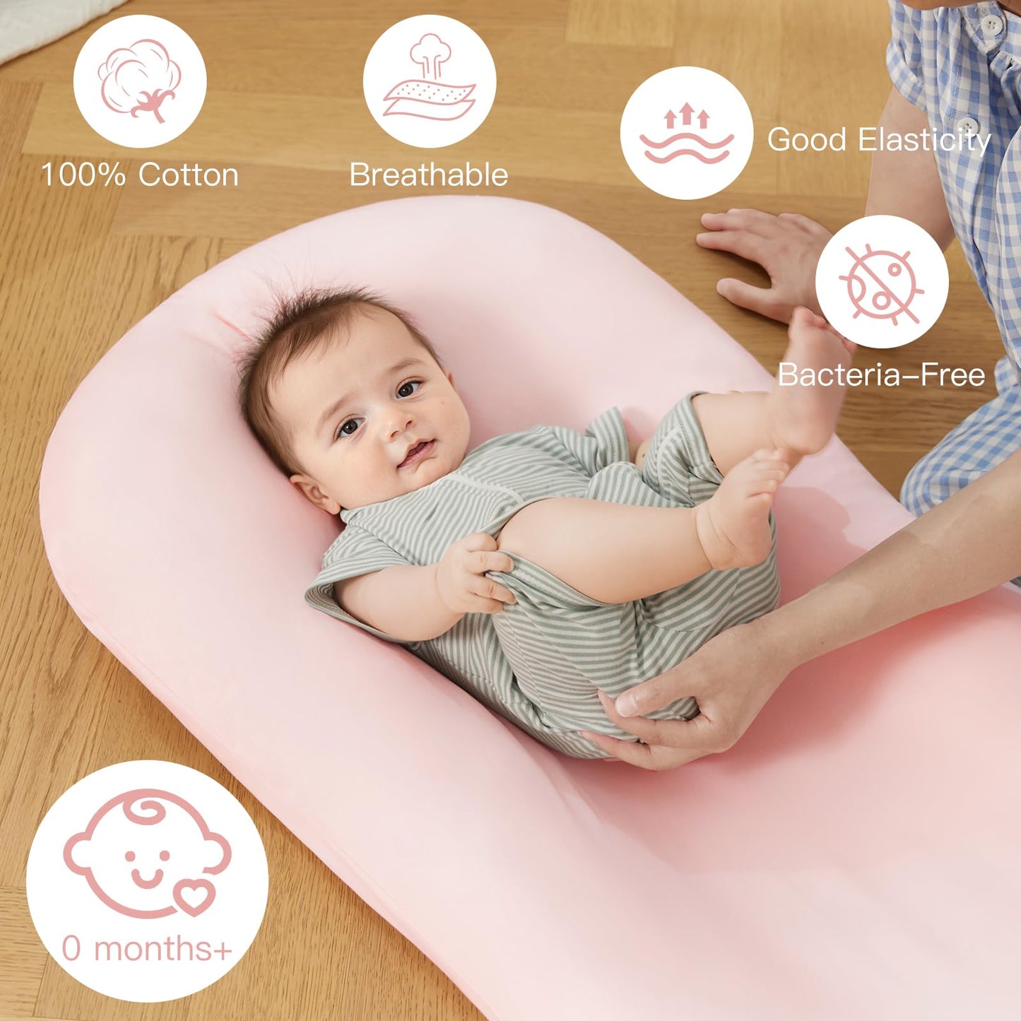 Lucakuins Baby Lounger, Bionic Design Baby Lounger for Newborn 0-24 Months, Soft Organic Cotton Breathable Lounger for Infants (Lovely Green)