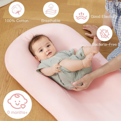 Lucakuins Baby Lounger, Bionic Design Baby Lounger for Newborn 0-24 Months, Soft Organic Cotton Breathable Lounger for Infants (Lovely Green)