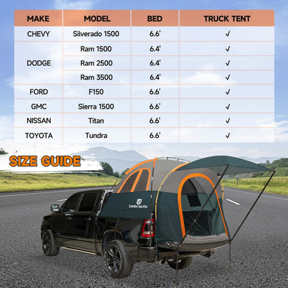 Truck Bed Tent 5.5-6ft: Easy Set Up Umburato Pickup Truck Tents for Camping, Waterproof PU3000mm Canopy for Truck Camper, Portable, Spacious for 2 Person Green