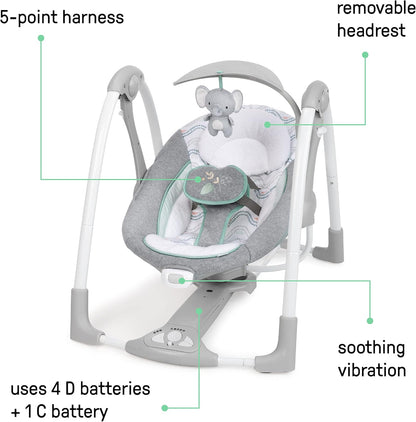Ingenuity ConvertMe 2-in-1 Kompakte tragbare automatische Babyschaukel & Babysitz, batteriebetriebene Vibrationen, Naturgeräusche, 0-9 Monate 2,7-9 kg (Raylan)