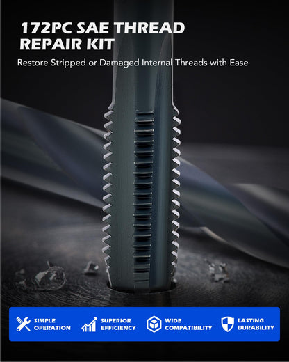 Orion Motor Tech 172pc Thread Repair Kit, Metric Thread Restorer Kit with HSS Drill Bits Taps Inserts Breakoff Installation Tools, Auto Rethreading Restorer Tool Kit in M5 M6 M8 M10 M12 Sizes