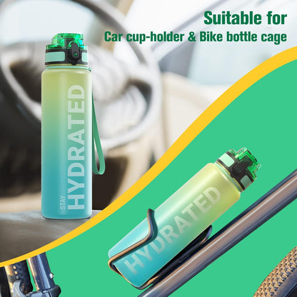 Sahara Sailor Trinkflasche, 950ml Motivations-Sportflasche mit Zeitmarkierung – Trinkzeiten – Tritan, BPA-frei, weite Öffnung auslaufsicher, Fast-Flow-Technologie mit Reinigungsbürste (1 Flasche)