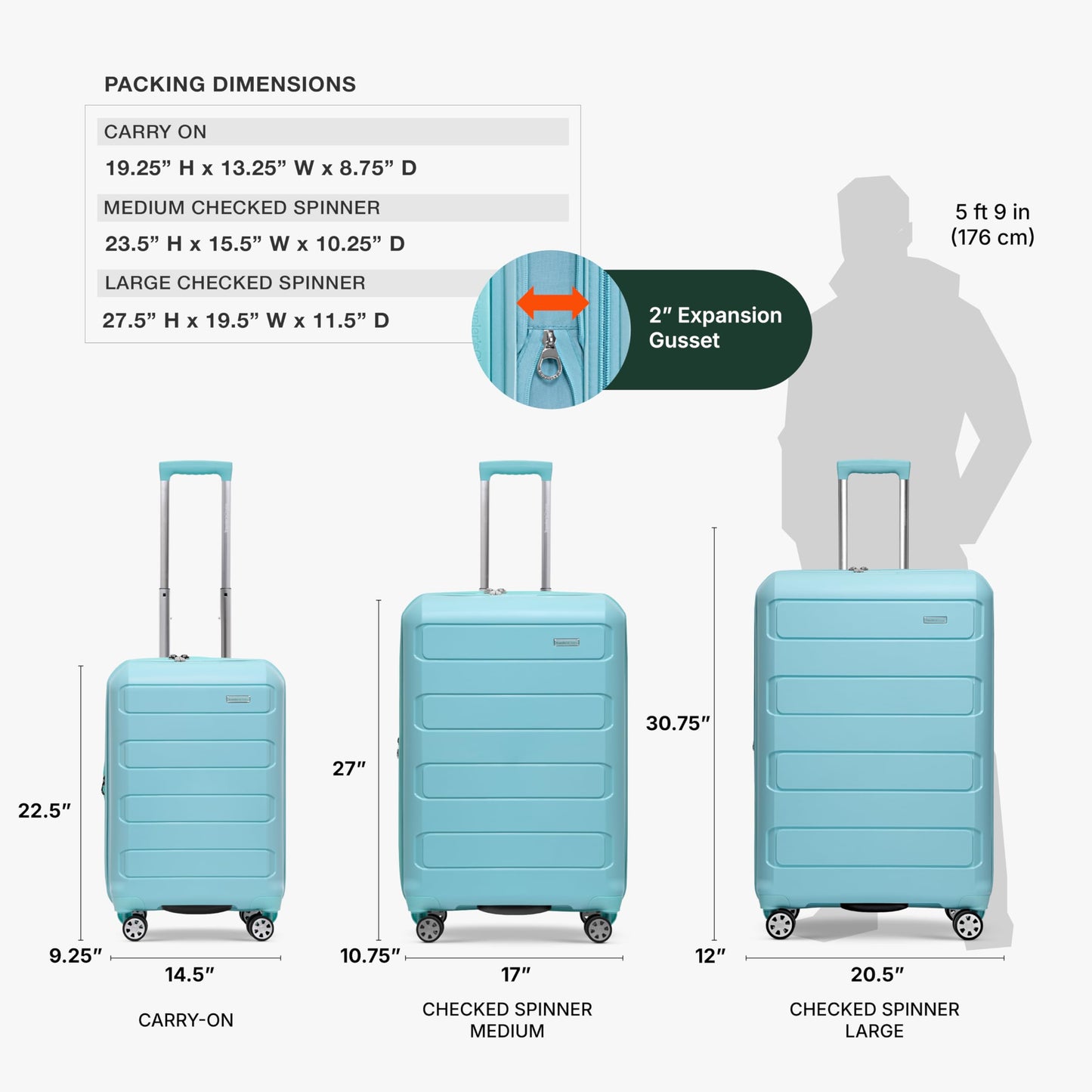 Traveler's Choice Pagosa Hardshell Expandable Luggage with Spinner Wheels, Slate Blue, 3-Piece Set (22/27/30)