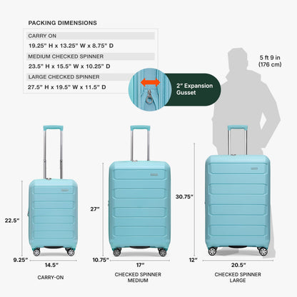 Traveler's Choice Pagosa Hardshell Expandable Luggage with Spinner Wheels, Slate Blue, 3-Piece Set (22/27/30)