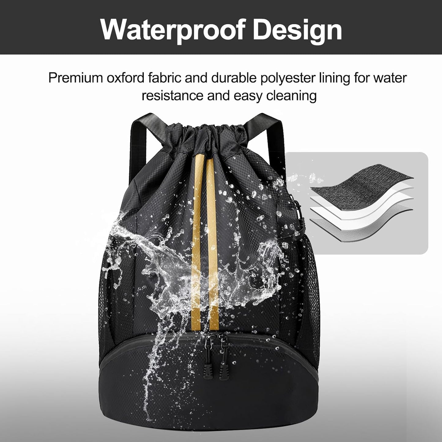 Hoedia Sports-Kordelzugrucksack – Schwimm-Turnbeutel mit Schuhfach und wasserdichter Tasche für Damen und Herren