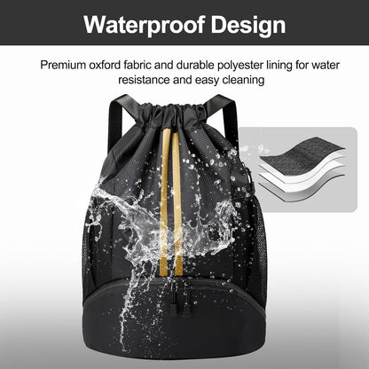 Hoedia Sports-Kordelzugrucksack – Schwimm-Turnbeutel mit Schuhfach und wasserdichter Tasche für Damen und Herren