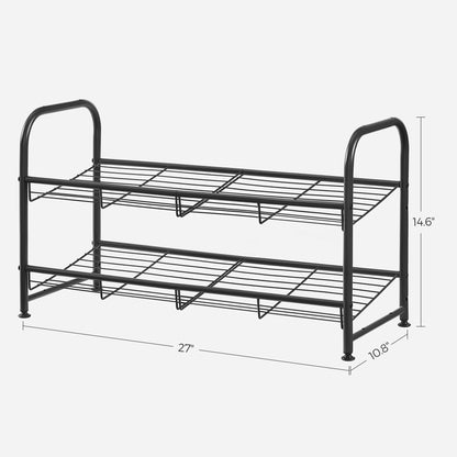 SONGMICS Stackable Shoe Rack, 4 Tier Metal Shoes Rack Storage Shelf, Holds up to 16 Pairs Shoes, Adjustable Slanted Shelves Tower Organizer for Closet Entryway Small Spaces, Bronze