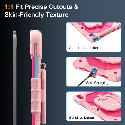 Case for iPad A16 11th Generation 11 Inch 2025, Auorld for iPad 10th Generation 10.9 inch 2022 case with Screen Protector, 360 Degree Rotating Stand Shoulder Strap Pencil Holder, Navy Pink
