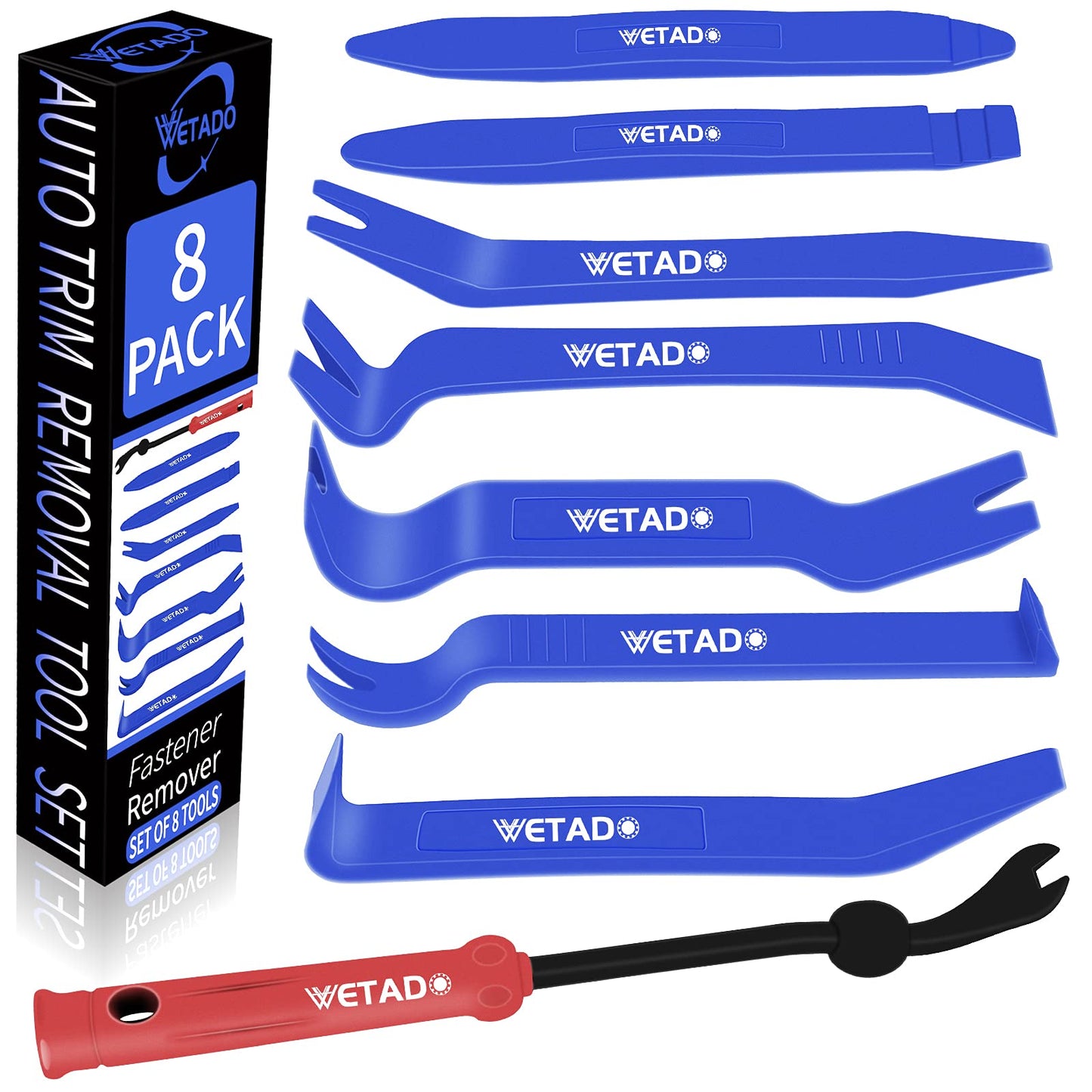Wetado Trim Removal Tool, Car Upholstery Repair Kit, Car Door Audio Panel Trim Removal Set, Fastener Terminal Remover Tool Set Clips Pry Kit Auto Clip Pliers (8PCS Red)