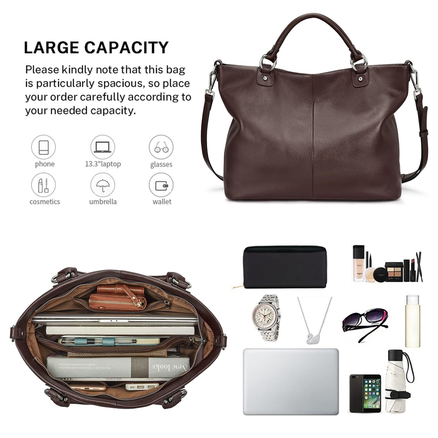 Kattee Damen Weiche Echtleder Tragetasche Schultertasche Handtasche