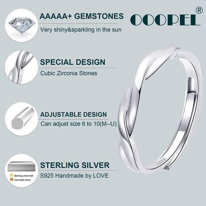 OOOPEL Sterlingsilber Verstellbarer Ring S925 Silberringe für Frauen Zirkonia Twist Liebesknoten Zarter Ring Silber Minimalistischer Offener Fingerring Silber Daumen Sterlingsilberring