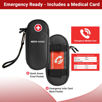 EpiPen Carrying Case, Double Layer Travel Medical Bag with Zipper, Emergency Medication Organizer Pouch for 2 Epi Pens or Auvi-Q, Anti-Histamine, Other Allergy Medicines, (Black)