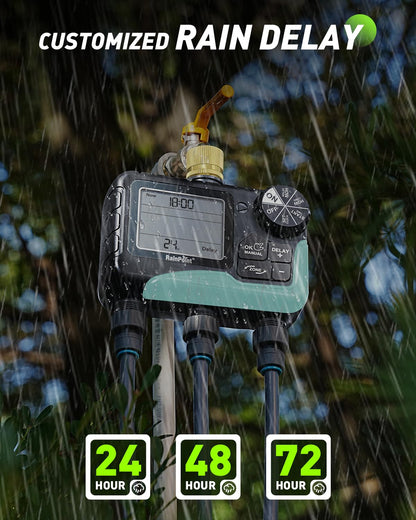 RAINPOINT 3 Zone Water Timer with Brass Inlet & Outlet, 3 Custom Watering Plans Sprinkler Timer, Featuring IP65 Waterproof,Rain Delay, Manual & Automatic Watering with Large LCD for Yard, 2026 Ver.