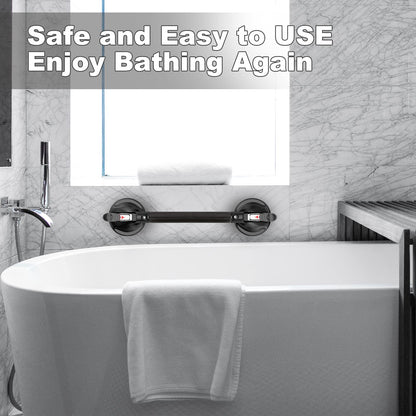 15-Inch Shower Handle - Upgraded Grab Bar with Strong Suction Cups for Bathtub & Shower Safety, Ideal for Seniors, Elderly, Disabled -Silver