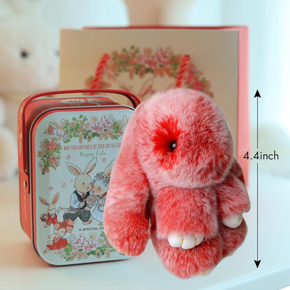 Schlüsselanhänger Hase Lulu mit Dose – Entzückender weicher Hasen-Pompon-Anhänger für Mädchen & Frauen
