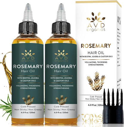 AVD Organics Rosmarinöl für Haarwachstum & Kopfhaut | Mit Biotin angereichert | Haarstärkend, pflegend und voluminös | Mit Jojoba- & Rizinusöl angereichert | GVO-frei 120ml