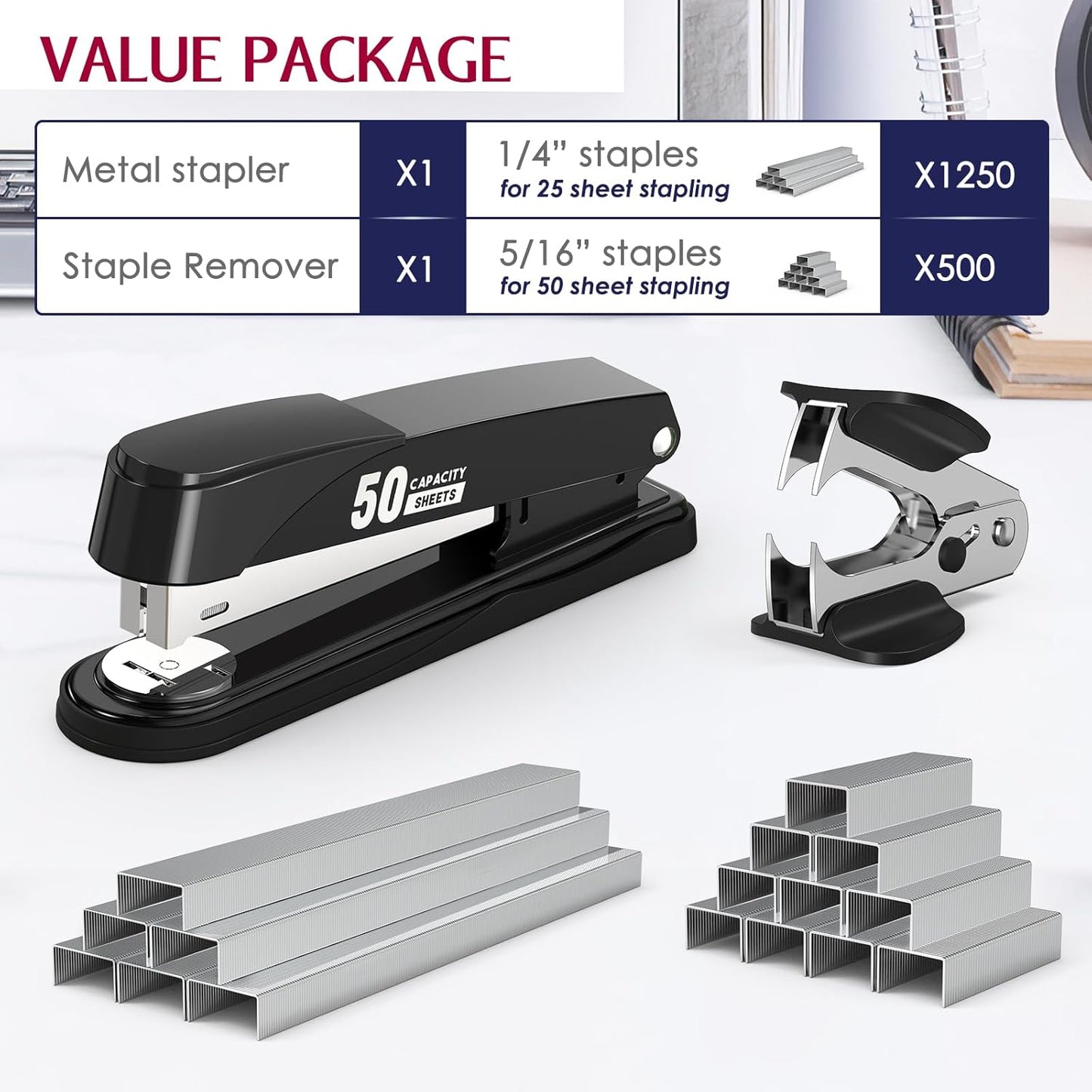Metal Stapler Heavy Duty 50 Sheet Capacity with 1750 Staples and Staple Remover