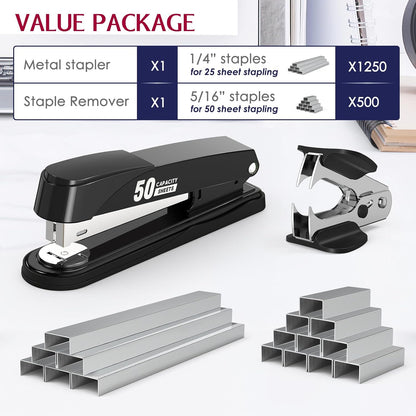Metal Stapler Heavy Duty 50 Sheet Capacity with 1750 Staples and Staple Remover