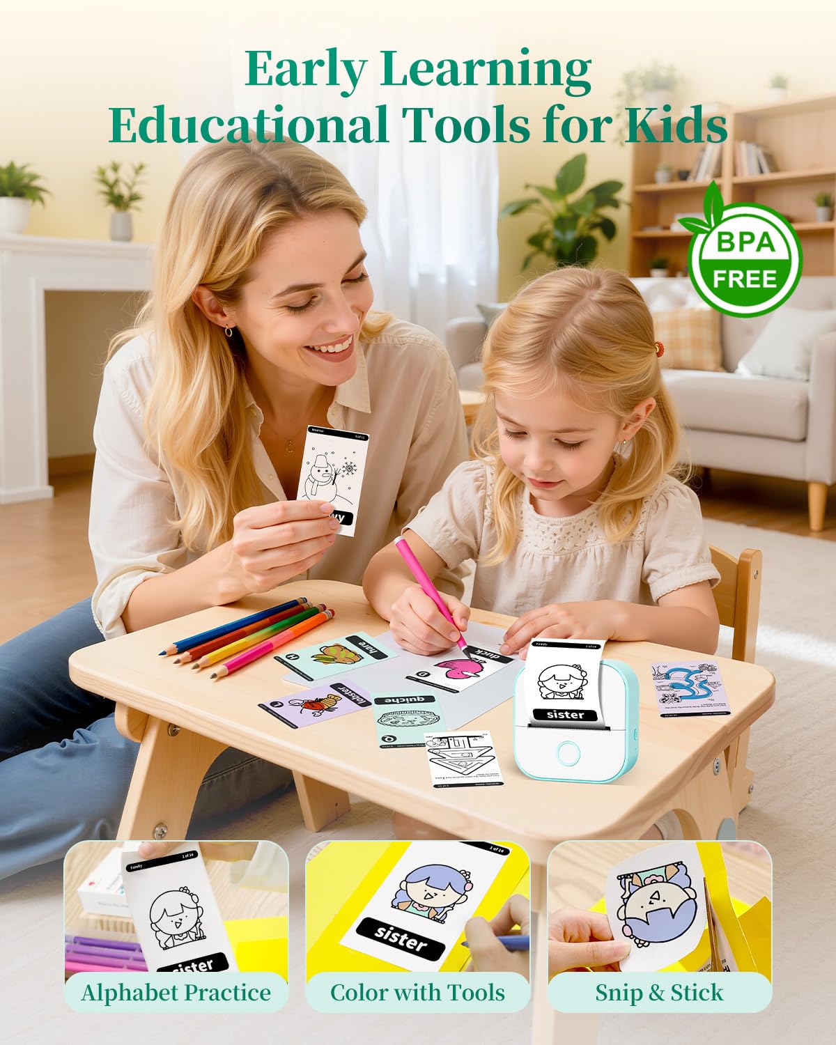 Memoking Mini-Drucker - T02 Aufkleberdrucker, Druckkapsel, tragbarer thermischer tintenloser Aufkleberhersteller, Bluetooth-Taschen-Minifotodrucker, Sofortdruck, Smart AI APP, für Studentenstudiennotizen, Tagebuch, Heimwerker, Geschenk