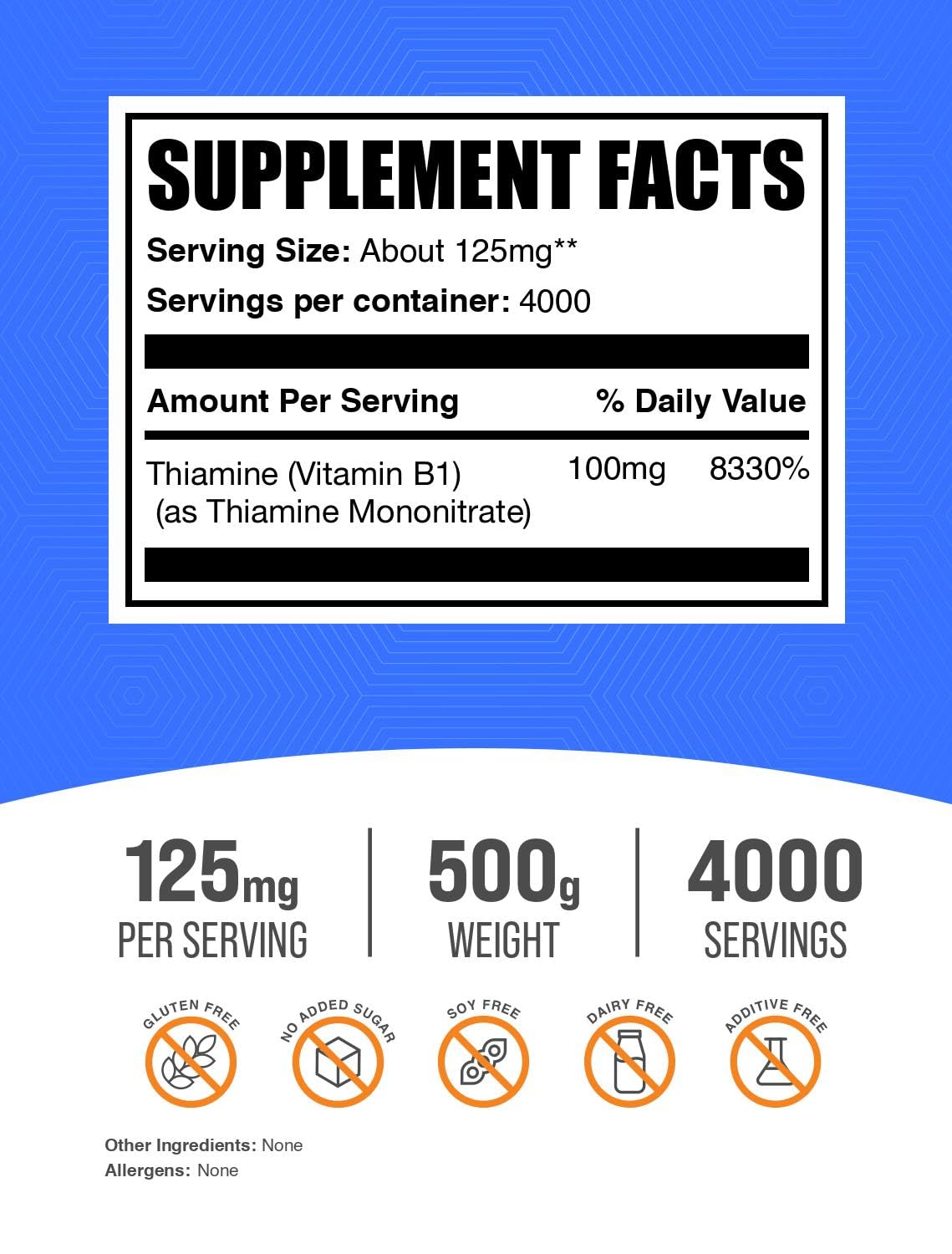 BulkSupplements.com Thiamine Mononitrate Powder - Vitamin B1 Powder, Thiamine B1 Supplement - B1 Vitamins, Gluten Free, 125mg per Serving, 5kg (11 lbs) (Pack of 5)