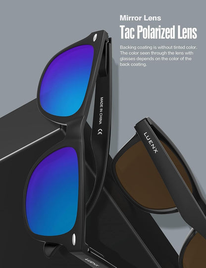LUENX Polarisierte Sonnenbrillen für Herren und Damen, quadratische Fassung – UV-400-Schutz, 54 mm