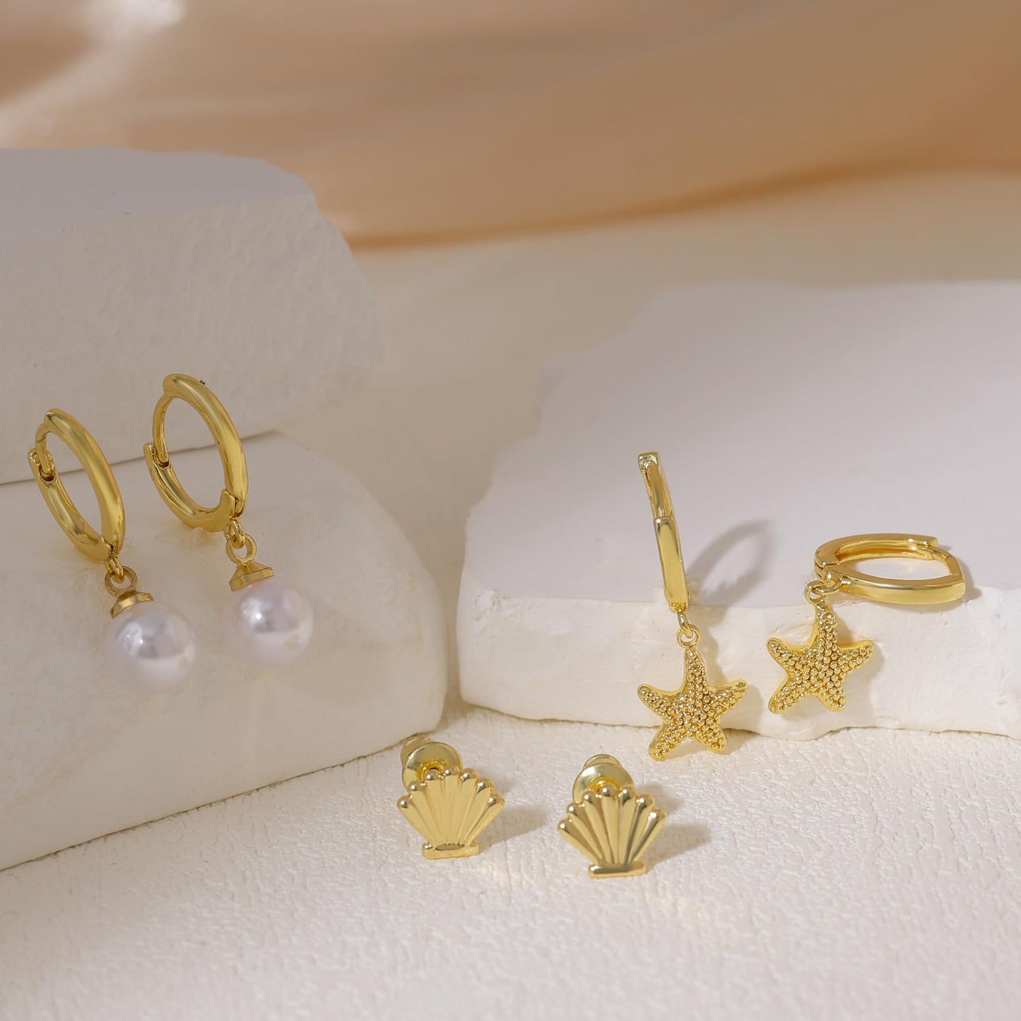 Gold Earrings For Women, Dainty Huggie Earrings Stack 14K Gold Plated Pearl Dangle Earrings for Women Trendy Cute Hypoallergenic Unique Gold Earring Stack Fashion Gold Jewelry Gifts