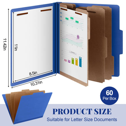 Skyygemm 60 Pcs Classification Folders Letter Size, 3 Divider Pressboard File Folder with Fasteners, Expanding File Organizer Bulk for Documents, Projects, Reports, School Teacher, Office (Orange)