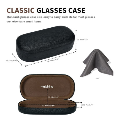 molshine Hartschalen-Leder-Sonnenbrillenetui, klassisches großes Brillenetui für Damen und Herren, Sonnenbrille (Schwarz)