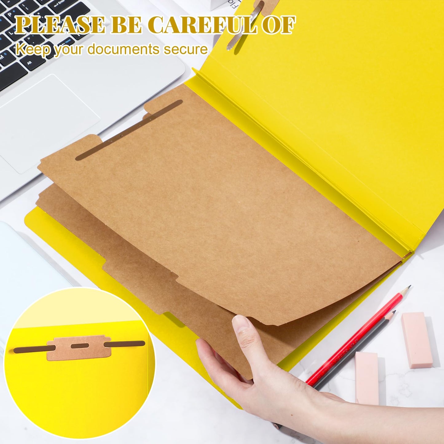 Skyygemm 24 Pcs Classification Folders Letter Size Bulk - 2 Dividers Pressboard File Folder with 3. 5 Inch Expansion, 2 Prongs Fastener, Heavy Duty Office File Organizer for Teacher Medical (Yellow)