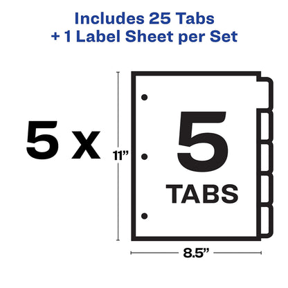 Avery 8 Tab Dividers for 3 Ring Binder, Easy Print & Apply Clear Label Strip, Index Maker Customizable Multicolor Tabs, 25 Sets (11424)